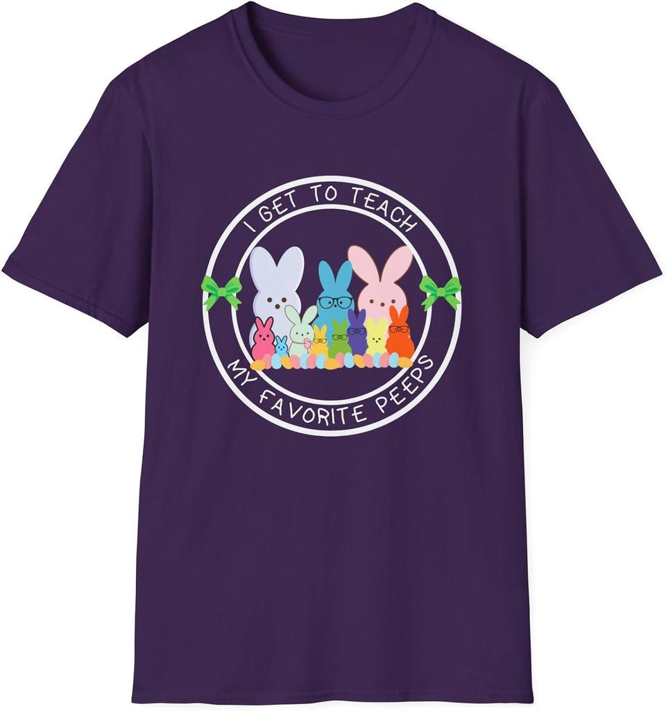 I Get to Teach My Favorite Peeps Teacher Graphic Tee Cute Easter Bunny Classroom T-Shirt