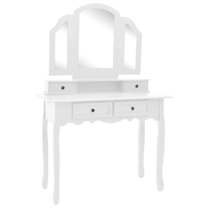 VidaXL Vanity Table and Stool Set White 100x40x146 Cm Paulownia