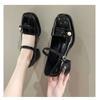 Hepburn Style Single Shoes Women's Spring New Square Head with Pearl Small Leather Shoes Mary Jane Shoes