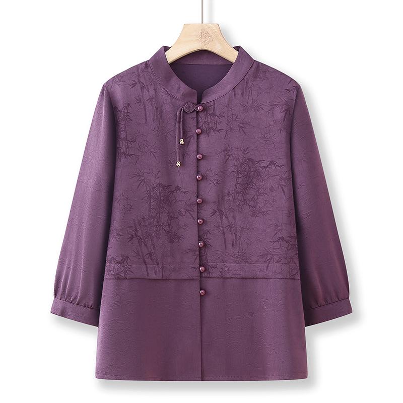 Summer 2025 Fashionable Chiffon Top for Middle-Aged and Elderly Women - Seven-Sleeve Design