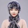 New Rex Rabbit Hair Hat Women's Winter Outdoor Scarf Set Warm Ear Protection Middle-aged and Elderly Fur Fashion