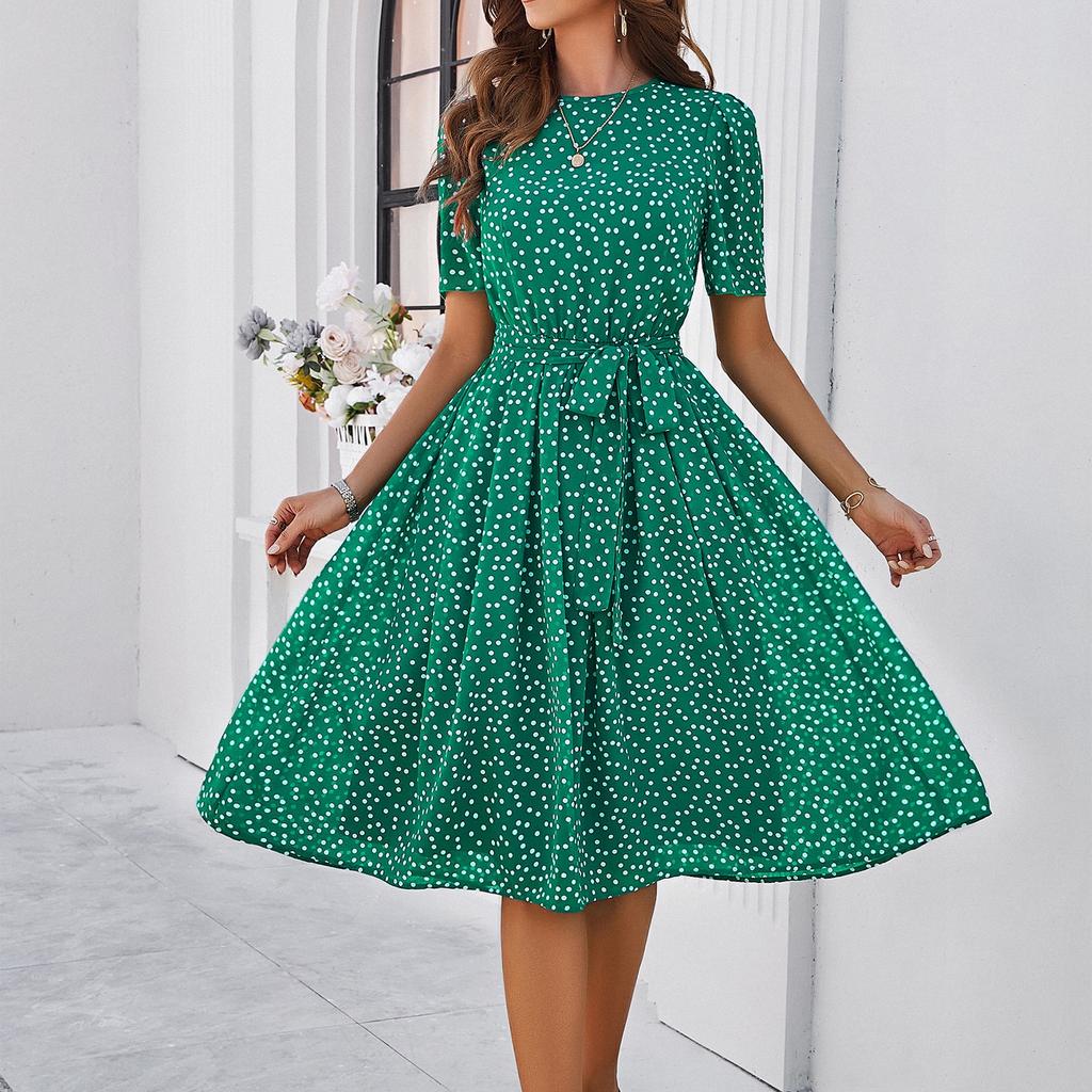 Women's Dresses Casual Round Neck Polka Dot Short Sleeve Dresses