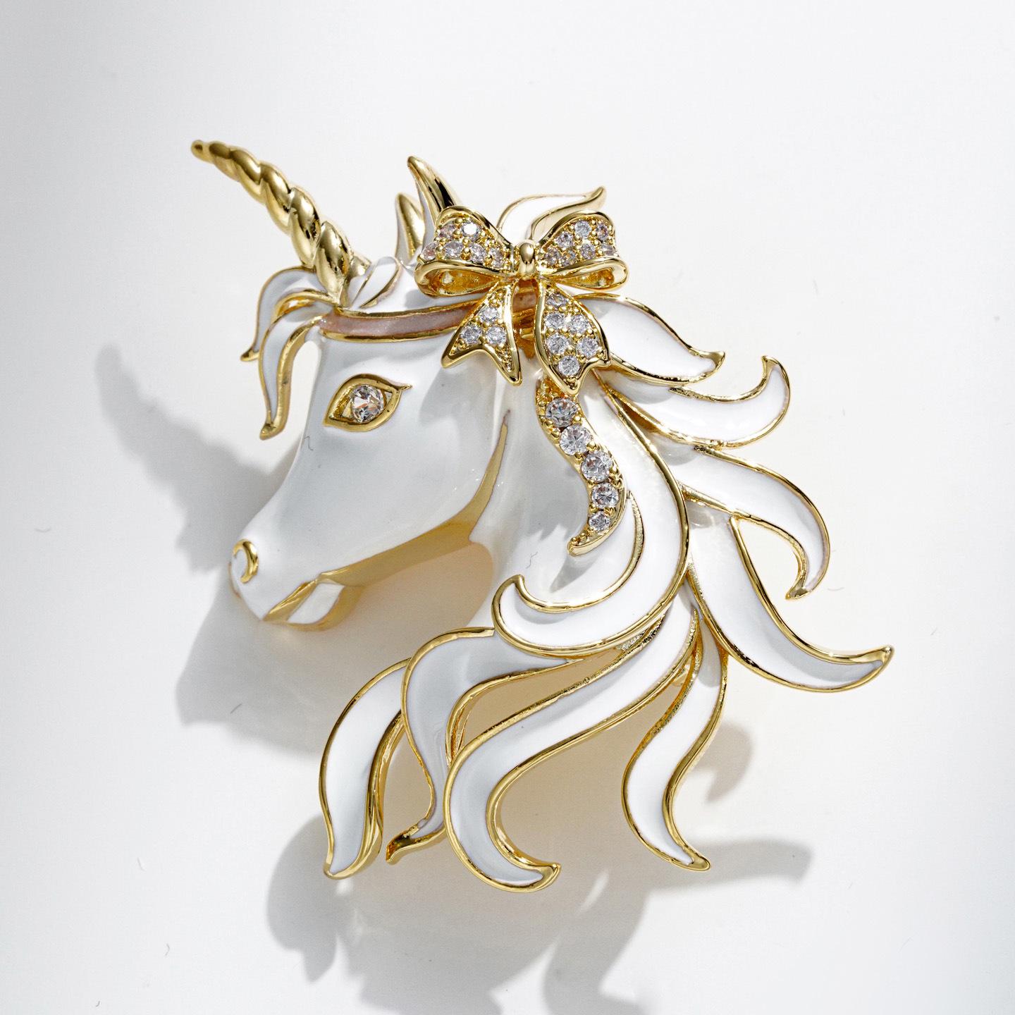 Bo Xin Yun Rhinestone Unicorn Horse Bow Brooch - Elegant Banquet & Birthday Gift
