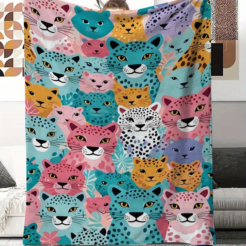 

Colorful leopard print face pattern Flannel printed blanket suitable for all seasons suitable living room office sofa and travel 75x100cm (30x40inch)