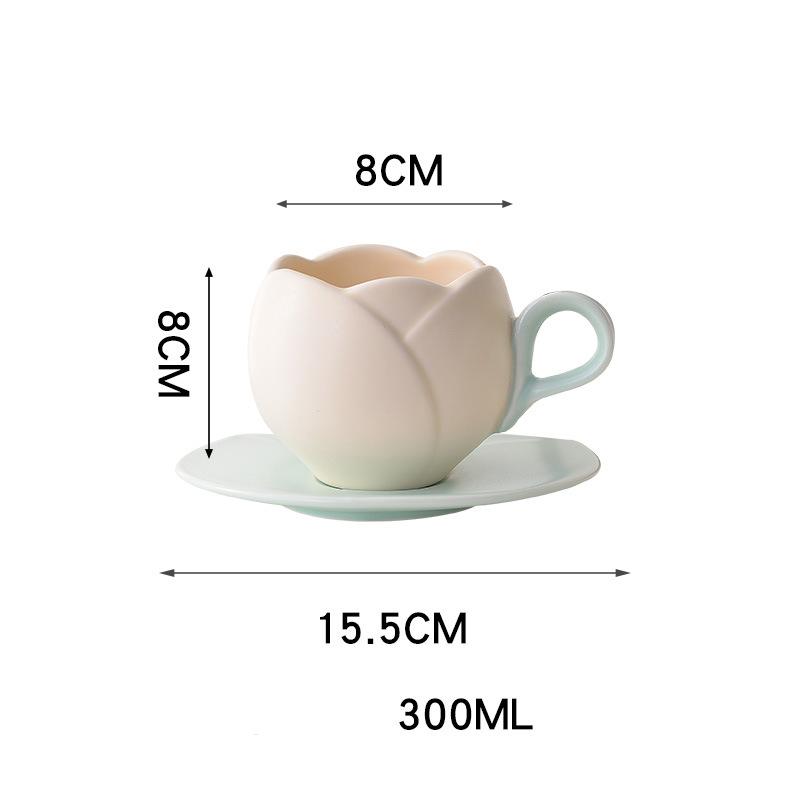 

Premium Afternoon Tea Cup 280300ml Flower Mark Ceramic Cup And Plate Set Vintage Tulip Coffee Cup High Beauty Exquisite Pink Ruby Red 200-400ml