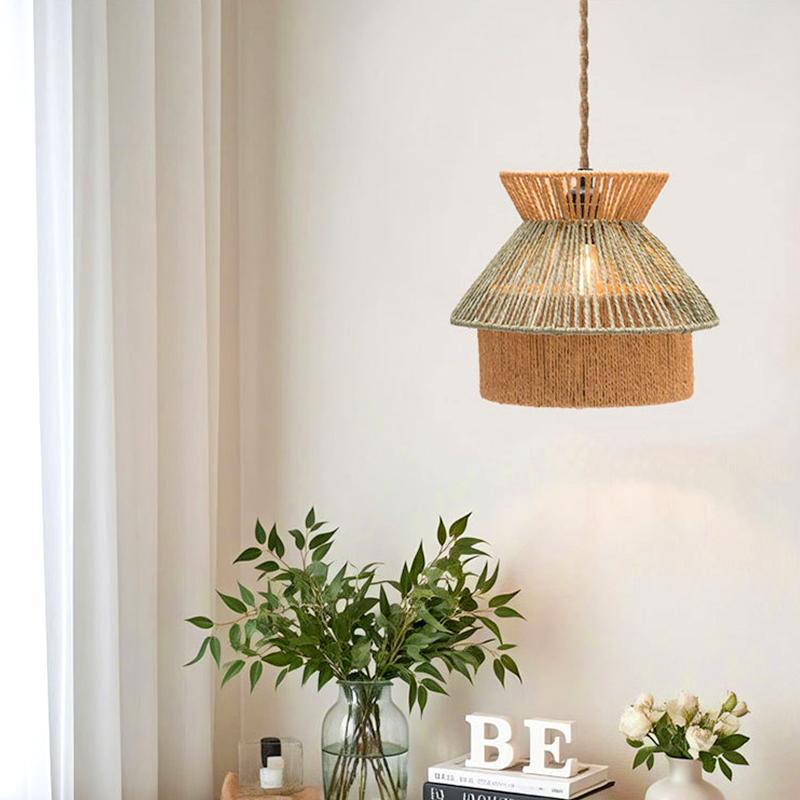 1Pc Lamp Cover Ceiling Lights Lampshade Bohemian Paper Rope Floor Lamp Handmade Knitting Wall Hanging Chandelier