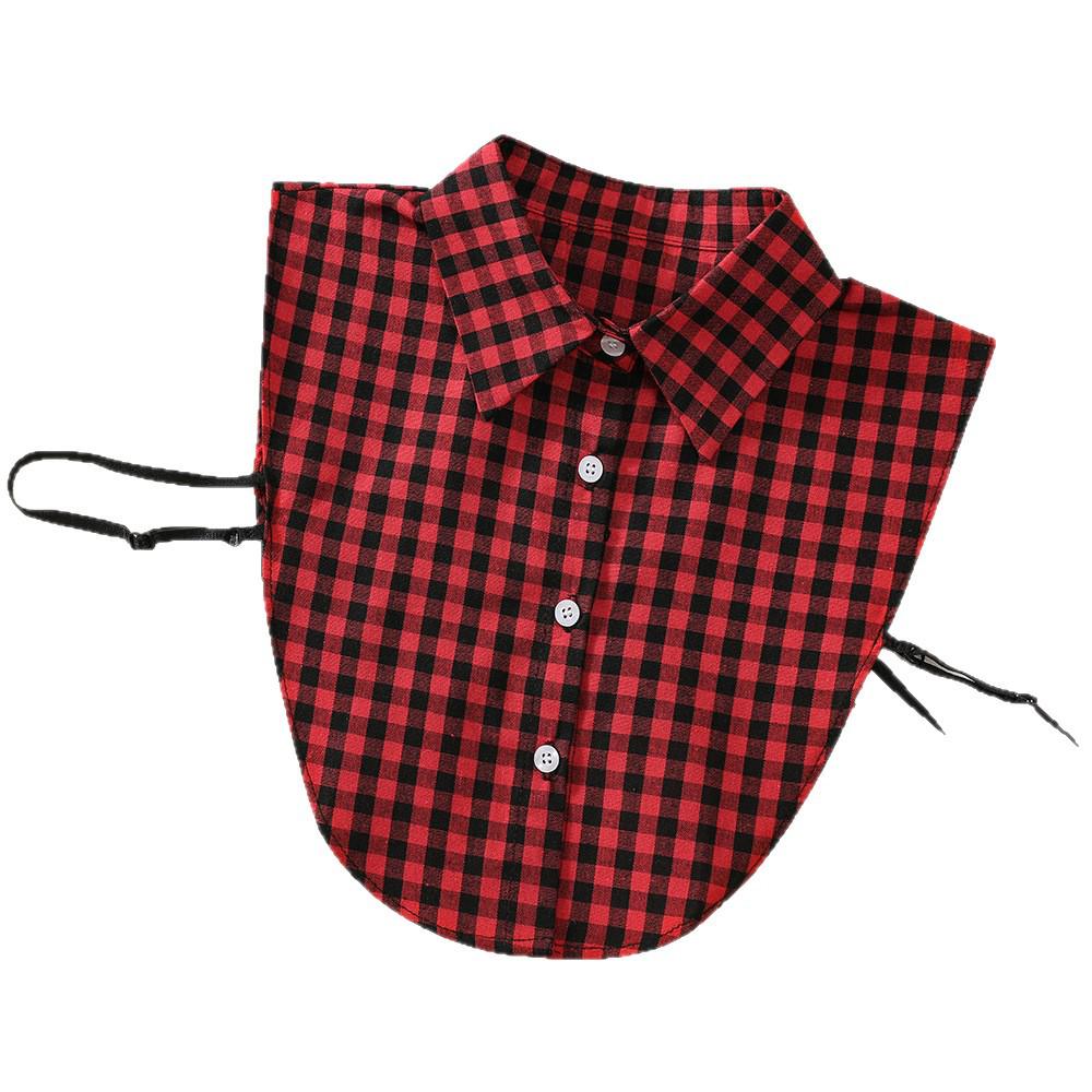 Plaid Faux Collar for Women's Sweater or Blouse - Red and Black Checkered Design