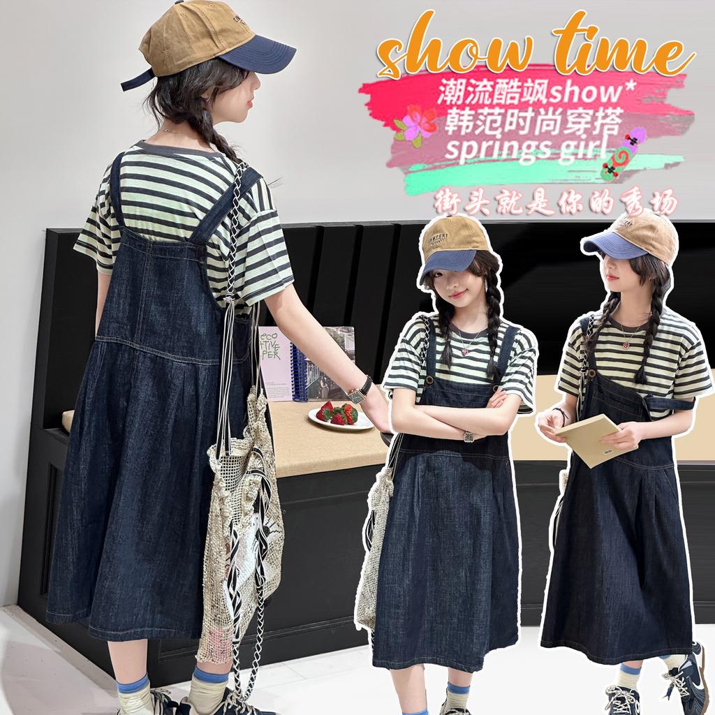 Girls' Summer Dress 2026 New Style Children's Stylish Medium and Large Girls' Summer Dress Cowboy Strap Skirt Two Piece Set