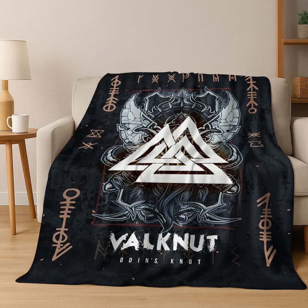 Nordycki Symbol Wojownika Wikingów Valhalla Valknut Runa Koc Flanelowy, Przytulny Miękki Koc Rzutowy do Domu Sypialni Łóżka Pokrowiec na Sofę Prezent