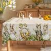 Rustic Easter Tablecloth Bunny Eggs Table Cover Farmhouse Easter Decorations for Home Kitchen Dining Spring Garden Tablecloth