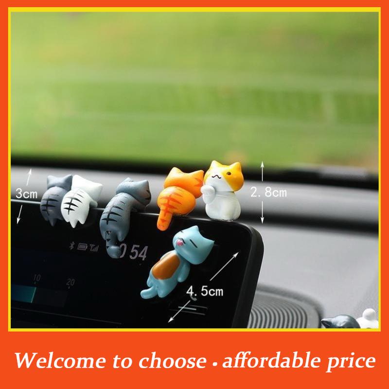 KO 6Pcs New Cute Mini Cartoon Cat Ornaments, Car Screen Edge Decoration, Cat Micro Landscape Model Cute Car Accessories Gifts