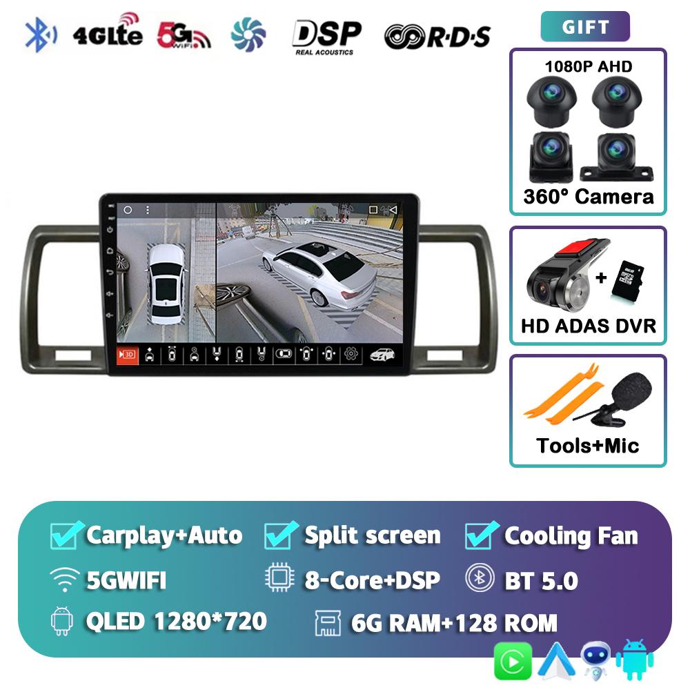 Android 14 Carplay Auto For Toyota Hiace 2004-2019 Car Radio Multimedia Video Player Head Unit GPS Navigation Stereo 2din 2 DIN