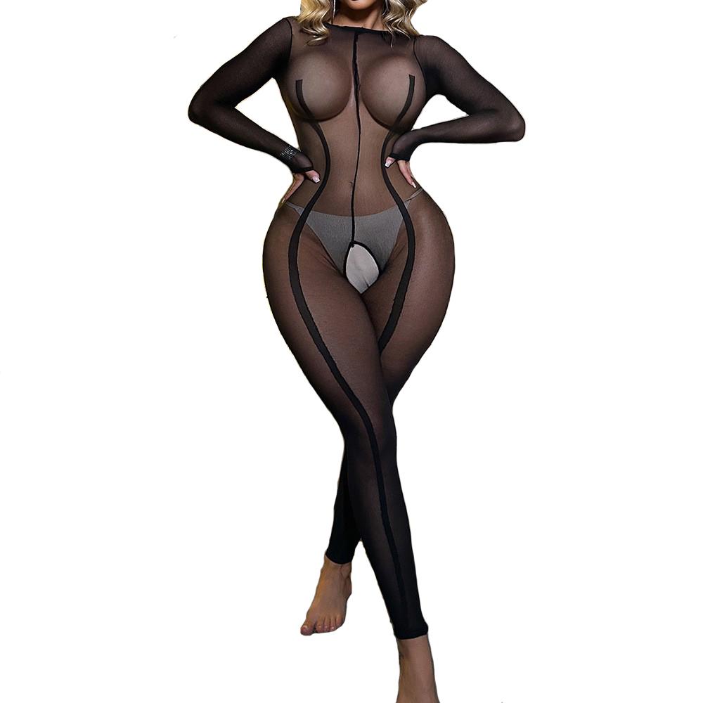Black Stretch Mesh Bodysuit Sexy Lingerie Women'S Intimate Bodystocking Tight Costume Underwear Girl Jumpsuits Silk Stockings