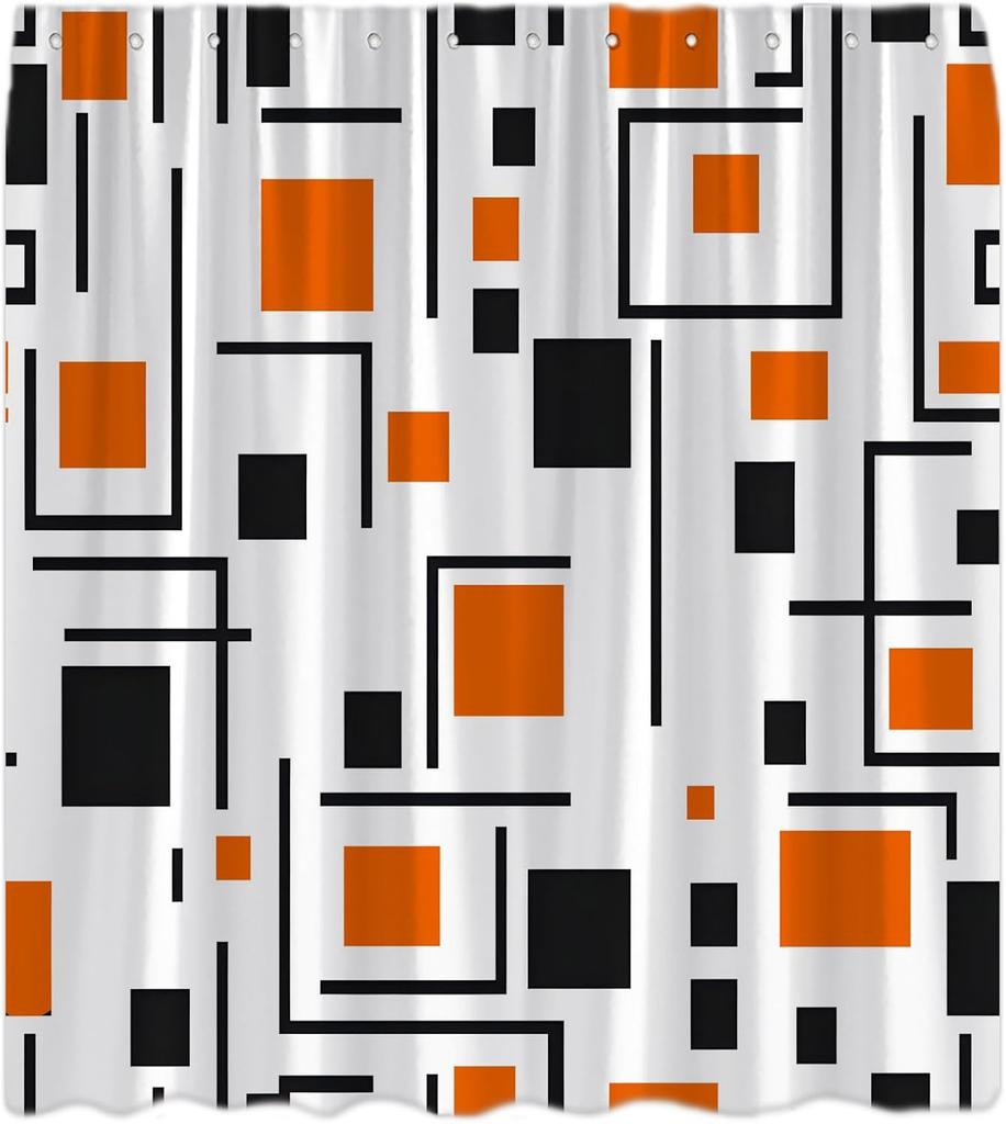 Green Shower Curtain Modern Black and White Abstract Geometric Stripe Rectangular Minimalist Art Aesthetic Bath Curtain