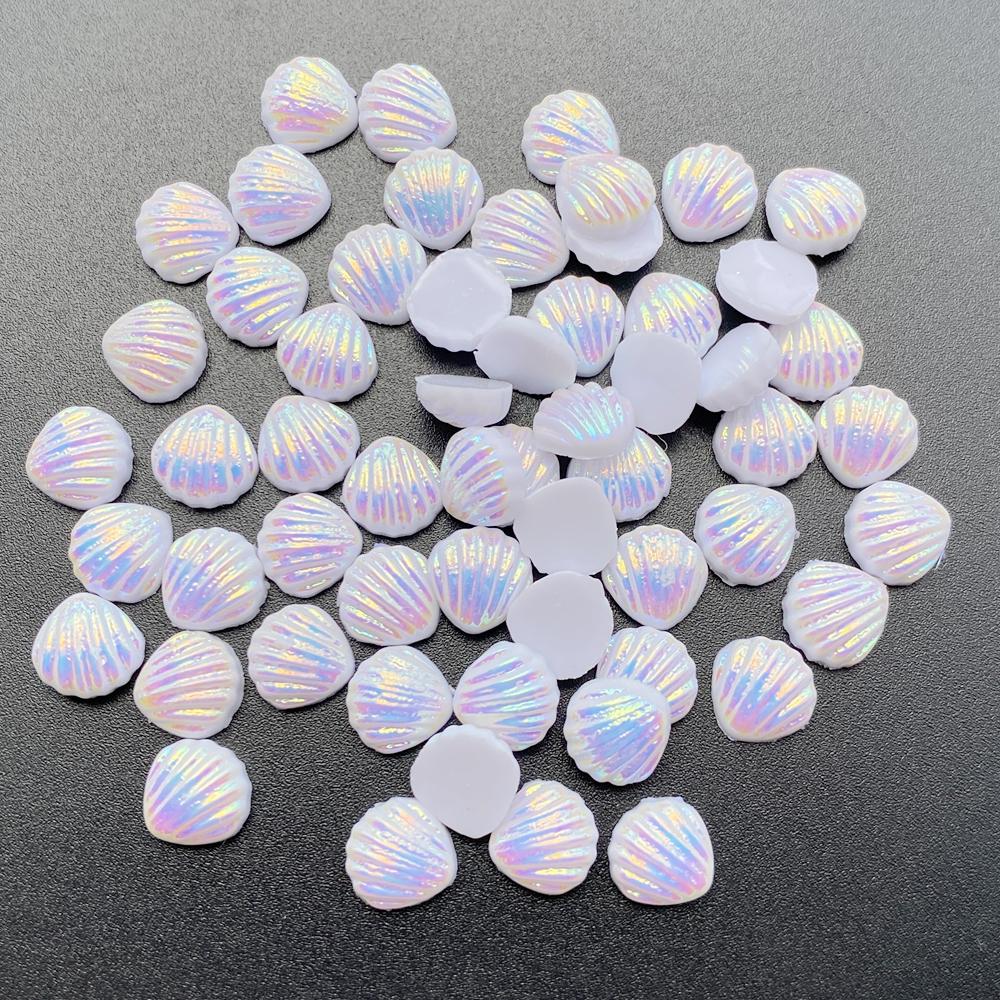 100pcs Resin 3D Cute Mini AB Colorful Shell Nail Flat Back Rhinestone Scrapbook DIY Wedding Applique Decor Jewelry Accessories