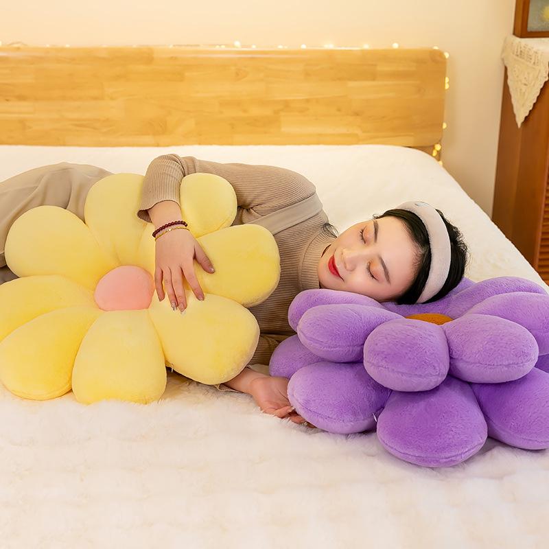 Rabbit fur small daisy flower seat cushion plush toy sofa chair pillow home office nap pillow ornament