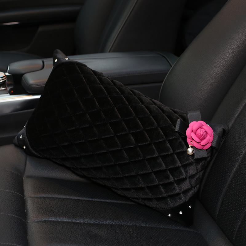 Fashion Soft Plush Crystal Car Neck Headrest Pillow Pearl Camellia Flower Auto Seat Neck Pillow Velvet Head Support Accessory