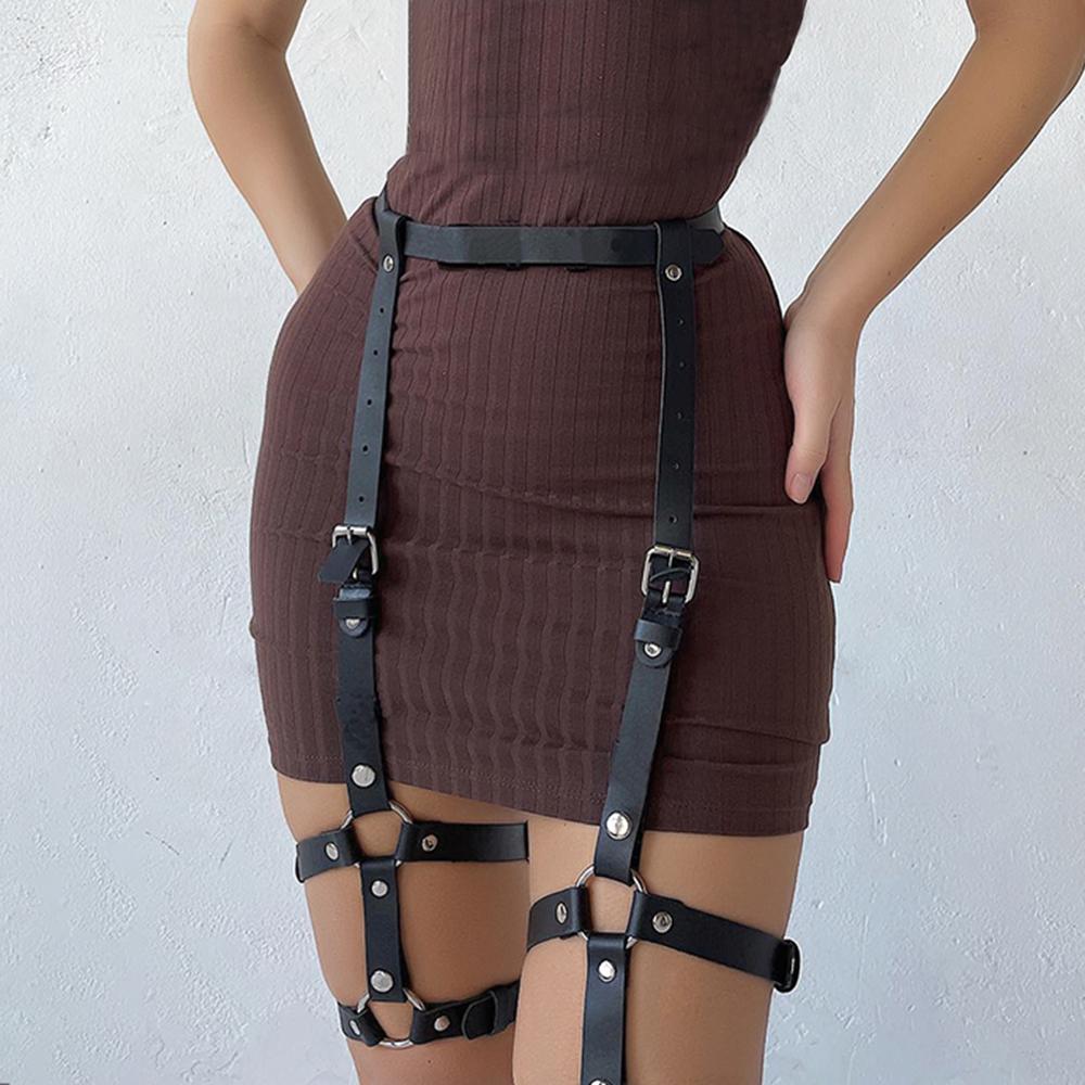 Women's Sexy Adjustable Leather Body Harness Strap Set Body Harness Goth Bondage Leg Harness Fetish Clothing Exotic Accessorie