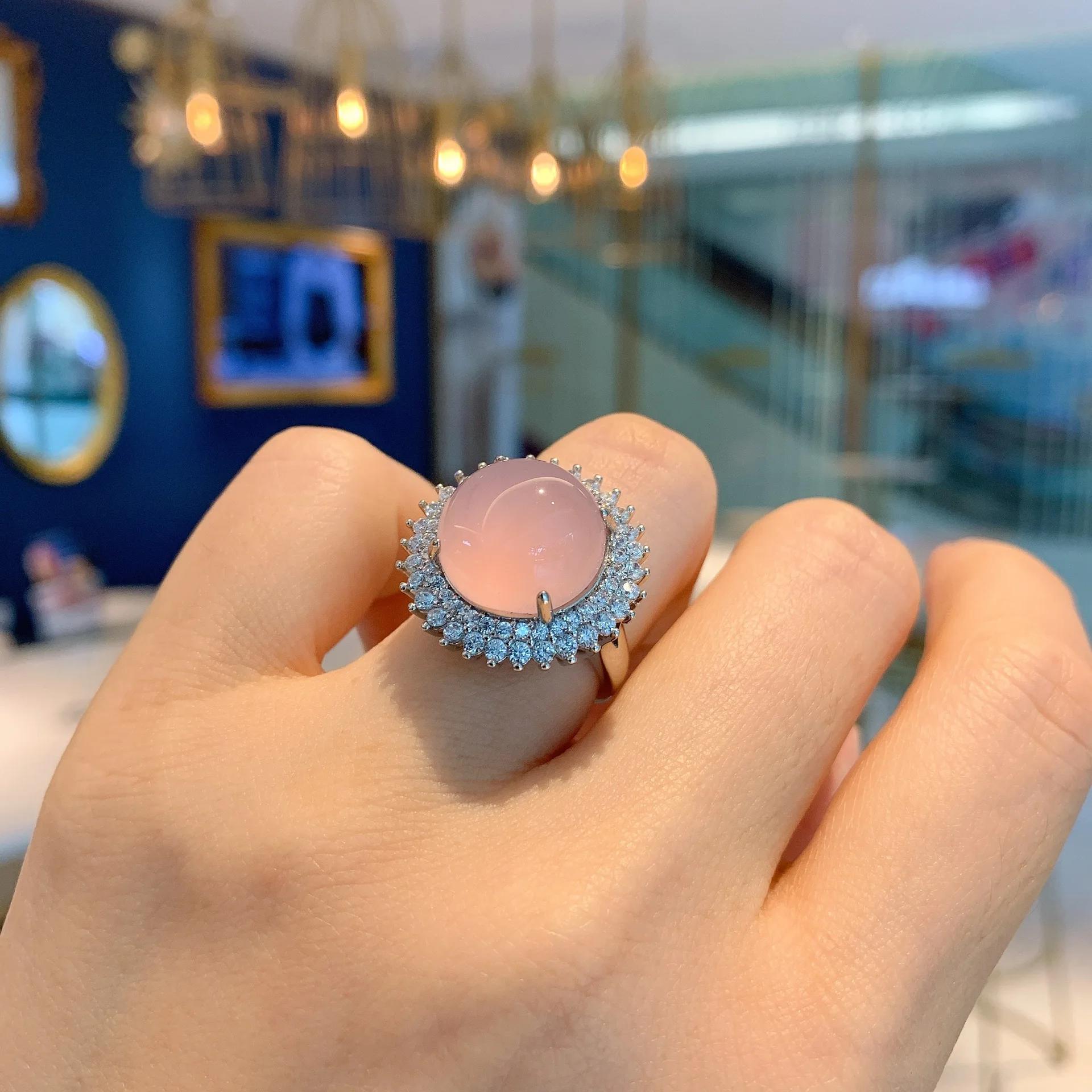 

Main Stone 14*14mm Round Violet Chalcedony Pendant Necklace Ring for Women Jewelry Luxury Designer Gift One size
