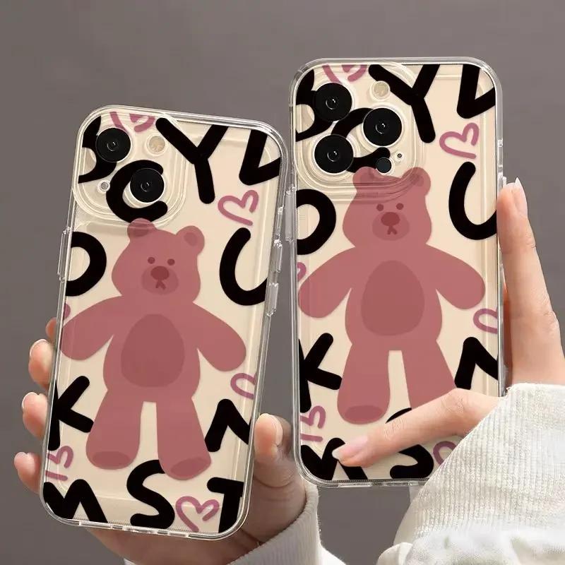 Ins Korean  Lovely Pink Bear Phone Case for IPhone 16 Pro Max 15 14 13 12 11 Pro Max 14 15 Plus Y2K Soft Anti Fall Phone Case