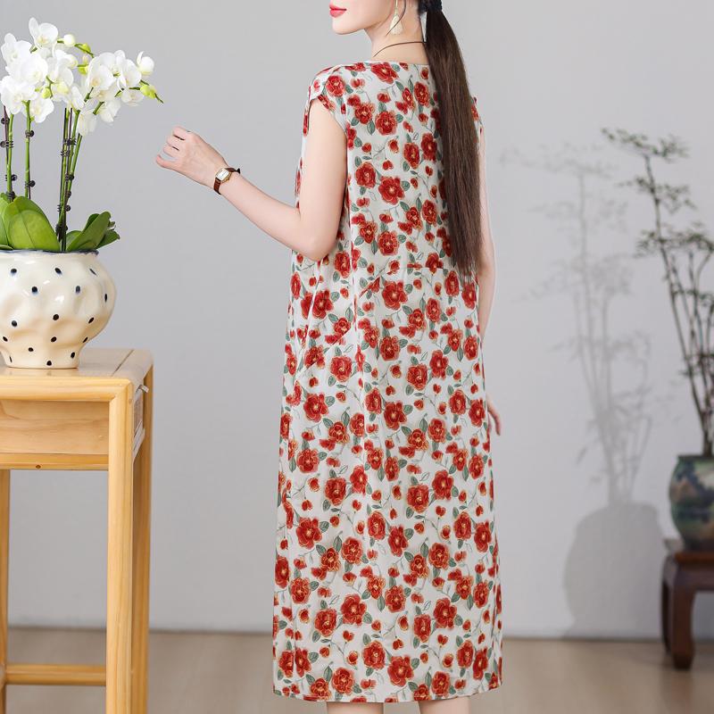 Robes Décontractées pour Femmes Été Vêtements Vintage Grande Taille Sans Manches Ample Robe Longue