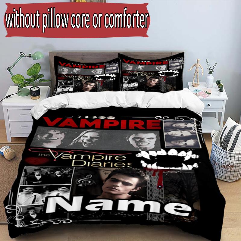 Set copripiumino 3 pezzi (1*Copripiumino + 2*Federe, Senza Nucleo), Set Biancheria da Letto Personalizzato con Nome e Motivo The Vampire Diaries, Regalo Decorazione Camera da Letto