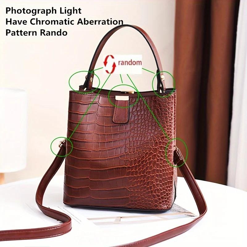 Vintage Stone Pattern Bucket Tote Bag Classic Leather Shoulder Crossbody Bags for Women's Handbag & Purse Suitable for Daily Use