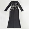 New Slim-fit Bandage Skirt Knitted High-elastic Long-sleeved Dress Waist-side Drill Long Dress Evening Dress Dress