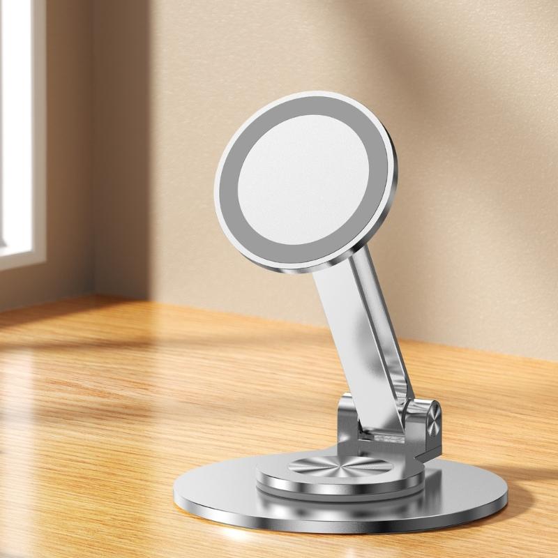 Portable Metal Phone Holder with Strong Magnetic Base 360 Rotate Adjustable Angle Travel Friendly for Mobile Devices