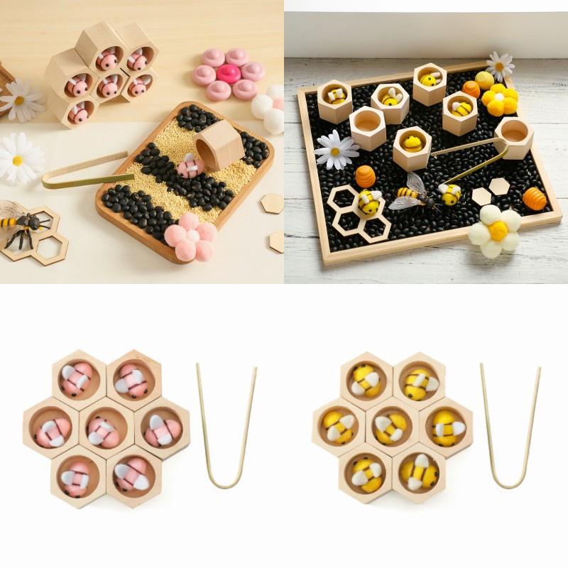 Montessori Wooden Beehive Clip Toy For Children Hand-eye Coordination, Color Recognition And Counting Skills Training