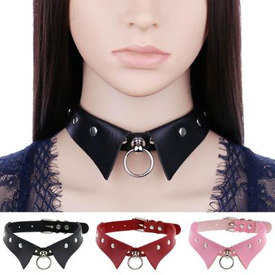 Punk Řetízek PU kožený límec Náhrdelník Řemínek na krk Gothic Night Club Goth Choker Nastavitelná velikost Pro ženy XYZ