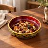 Round Solid-Wood Serving Bowl Deep Footed Wooden Handcrafted for
