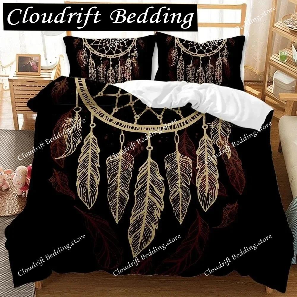 3D Print Dream Catcher Duvet Cover Feather Purple Dream Catcher Bedding Symbol Exotic Polyester Double Queen King Quilt Cover