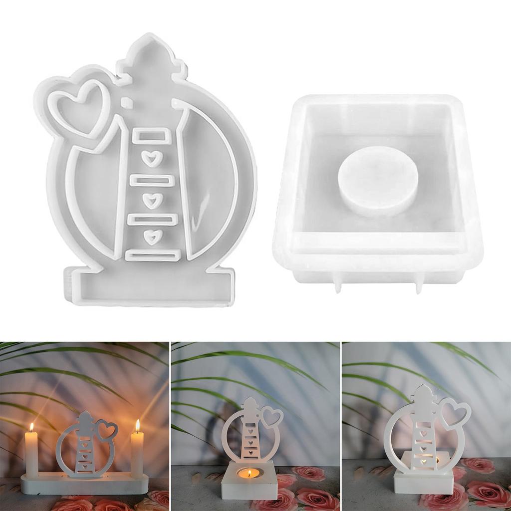 Lighthouse Candle Holder Silicone Molds DIY Combination Candlestick Molds Castings Molds Plaster Mould for Candle Making