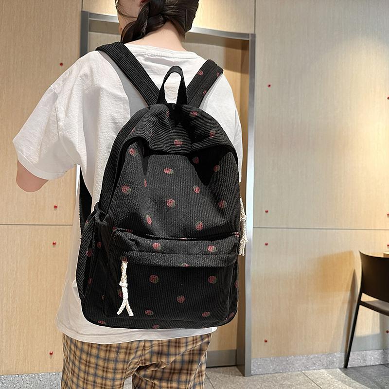 Damen Cordrucksack Erdbeerdruck Studenten Schultasche