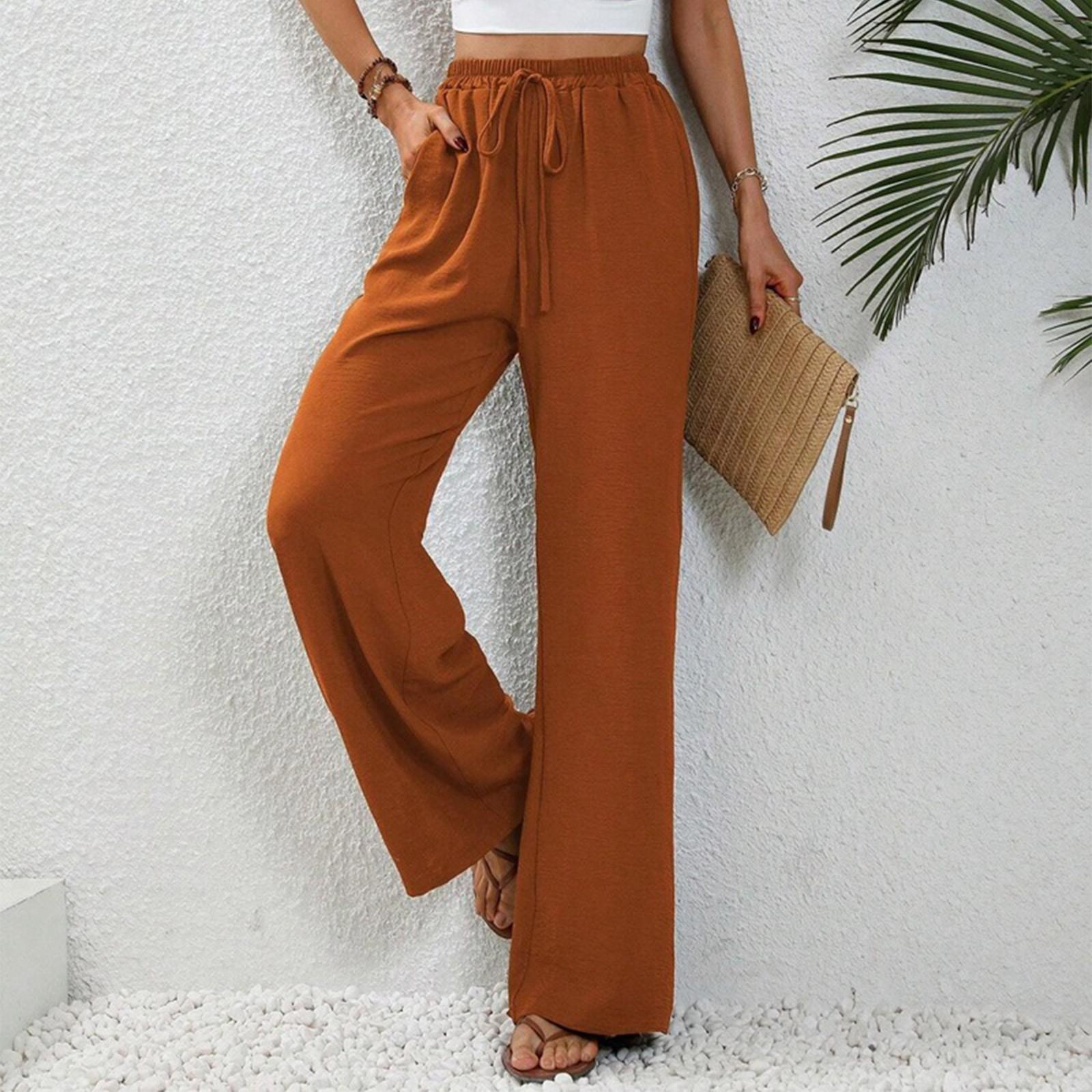 Women s Casual And Fashionable Versatile Color Floor Sweeping Wide Leg Casual Pants S шафрановый