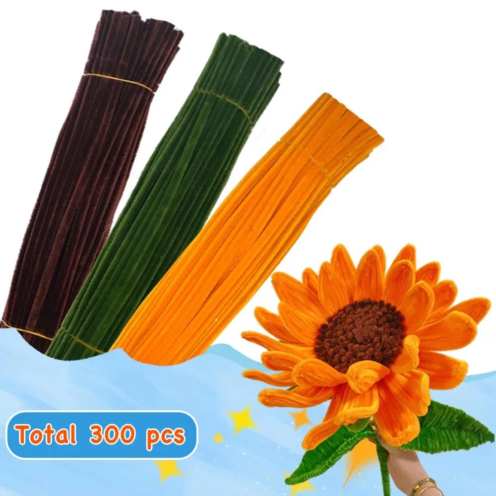 100/300pcs Pipe Cleaners Chenille Stem Craft Flower Supplies, 3 Colors Pipe Cleaners Set for DIY Art and Craft Decorations