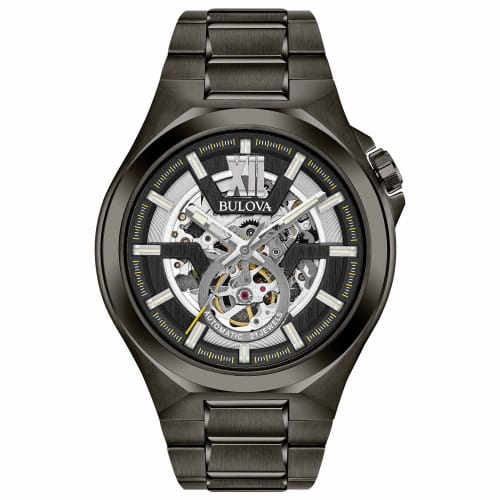 BULOVA 98A179 Klasické Automatické Gunmetal Skeleton Ciferník Automatické Pánske Hodinky