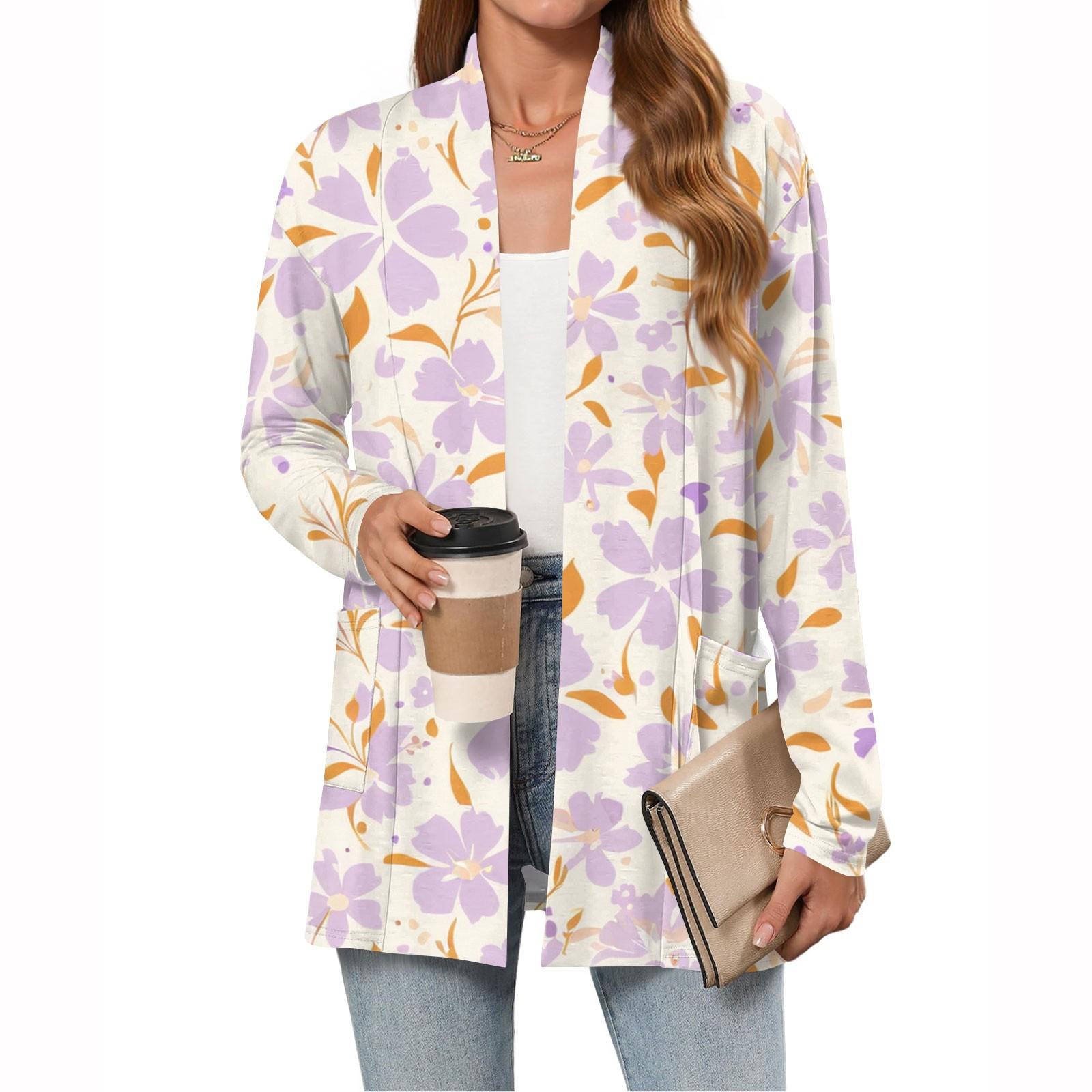 

Женский модный повседневный кардиган с длинным рукавом, тонкий свободный кардиган-жакет с карманами L