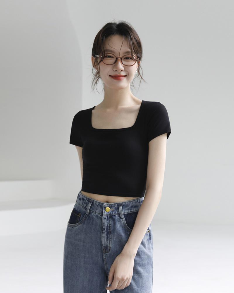 Wireless Bra Integrated Modal Square Neck Cool T-Shirt with Chest Pad