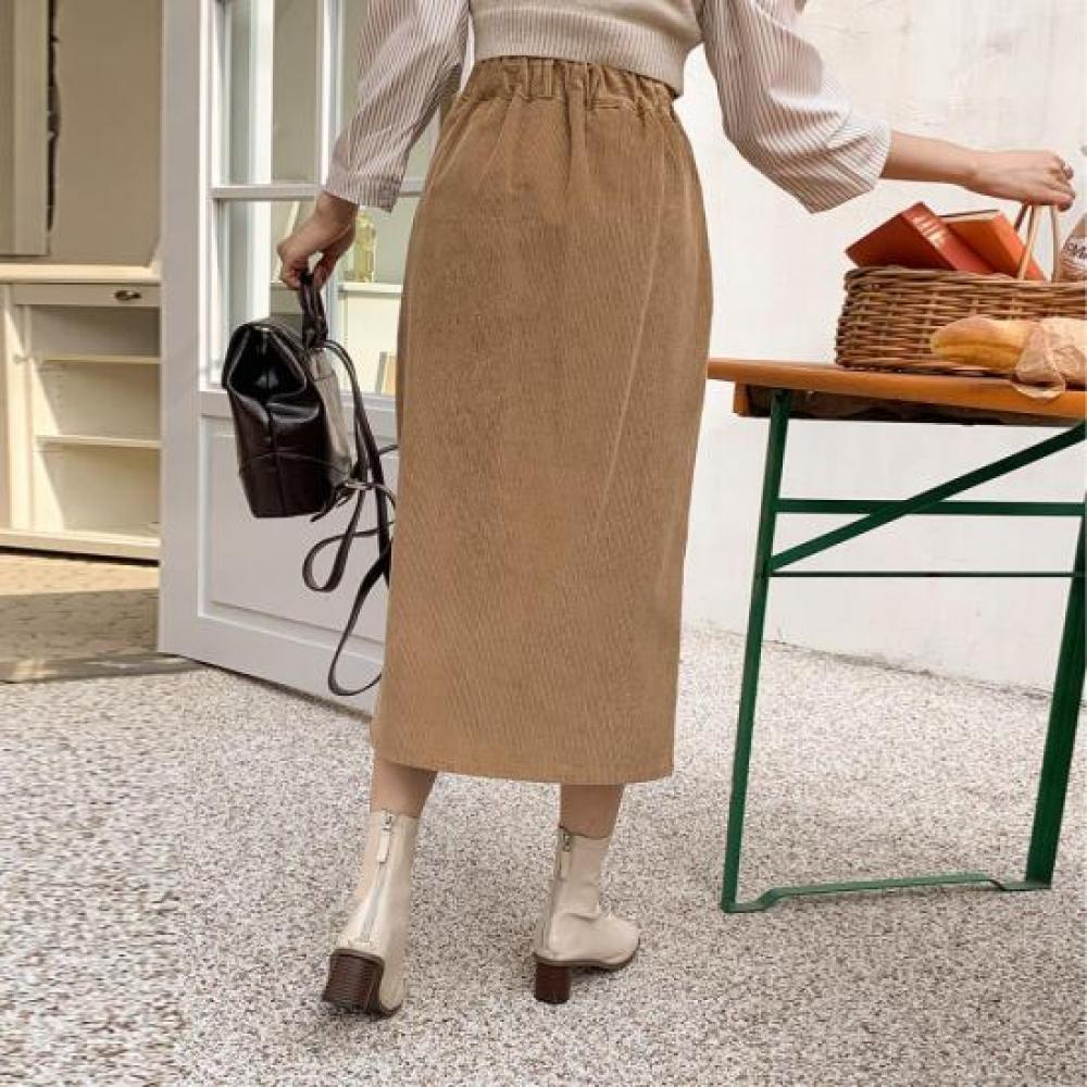New Arrivals Open Run Women Corduroy Skirt Long Rectangular Line Winter Elastic