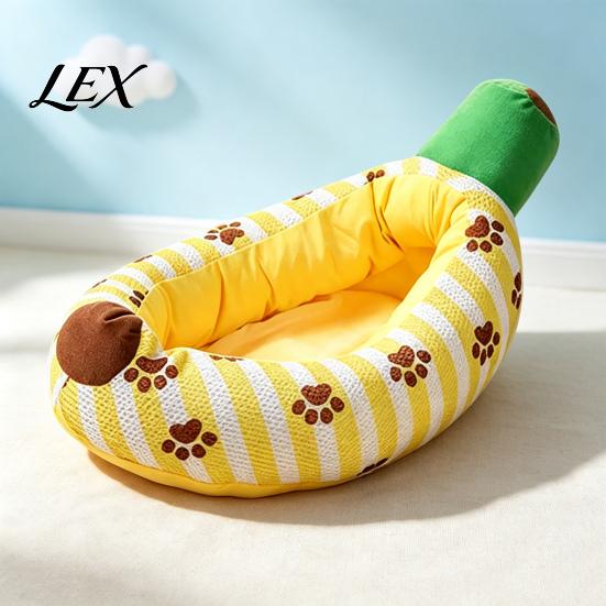 Kitten Snuggle Bed Banana Cat Bed, Cozy with Raised Edge, Cute Pet Furniture Breathable Mesh Cover, Funny for Indoor Cats Small Dogs Polyester
