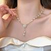 Real gold zircon flower fringed pearl necklace temperament collarbone chain French necklace wholesale