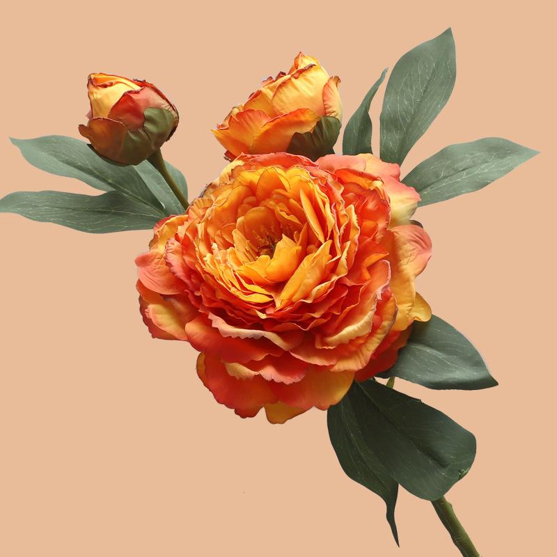 

Artificial flower 3 heads 28 layers roasted edge peony flower, hotel home decoration bonsai decoration fake flower помаранчевий