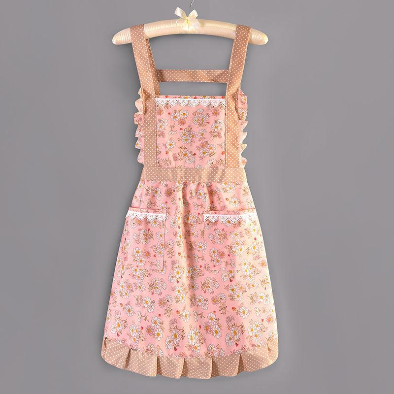 Floral Large Pocket Canvas Cotton Apron Kitchen Home Wipeable Hand Strap