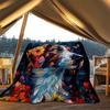 1pc Stained Glass Dog Outdoor Flannel Blanket, Cozy & Warm Soft Te Playful Design, Napping Camping,