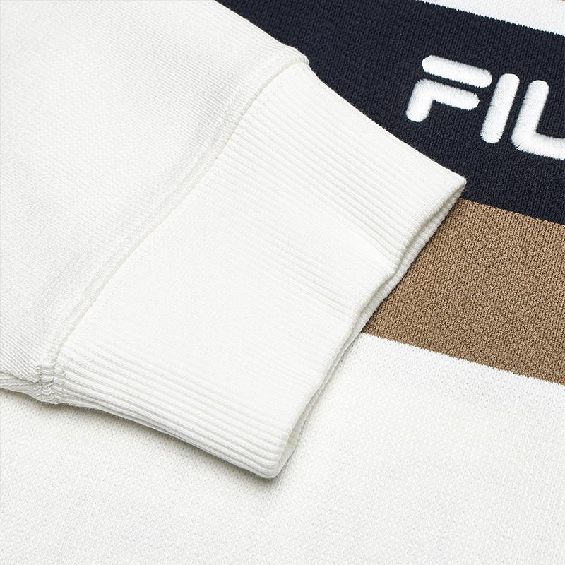 Fila Versatile Casual Striped Long Sleeve Polo Shirt Men Tops Cloud-Mushroom-White F11M519205FWT