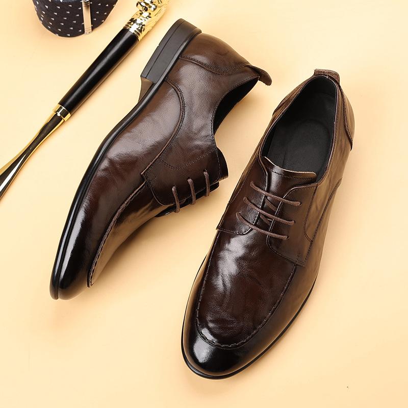 Head Layer Cowhide Casual Business Leather Shoes with Soft Sole and Soft Surface for Formal Wear Men's Breathable British Lace Up Men's Shoes