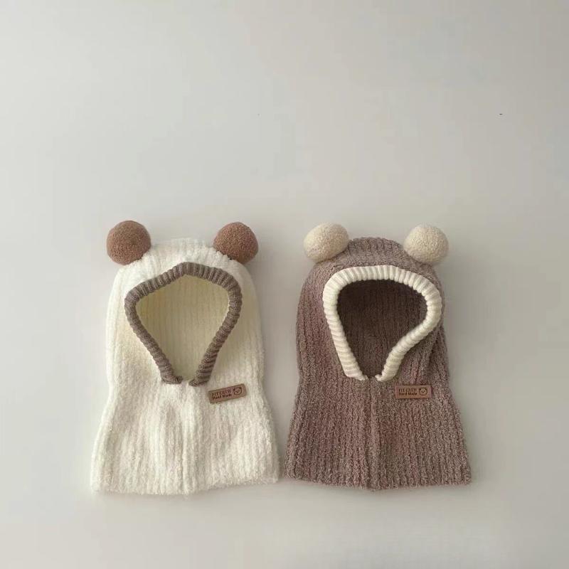 Baby Cute Windproof Ear Protection Balaclava Hat Winter Warm One Piece Scarf Cap Thickened Knitted Hooded Caps Kids Beanies