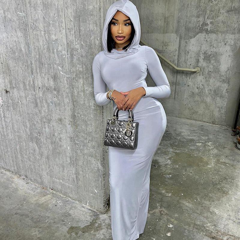 Bodycon šaty s kapucí a dlouhým rukávem - Styl evropských a amerických celebrit